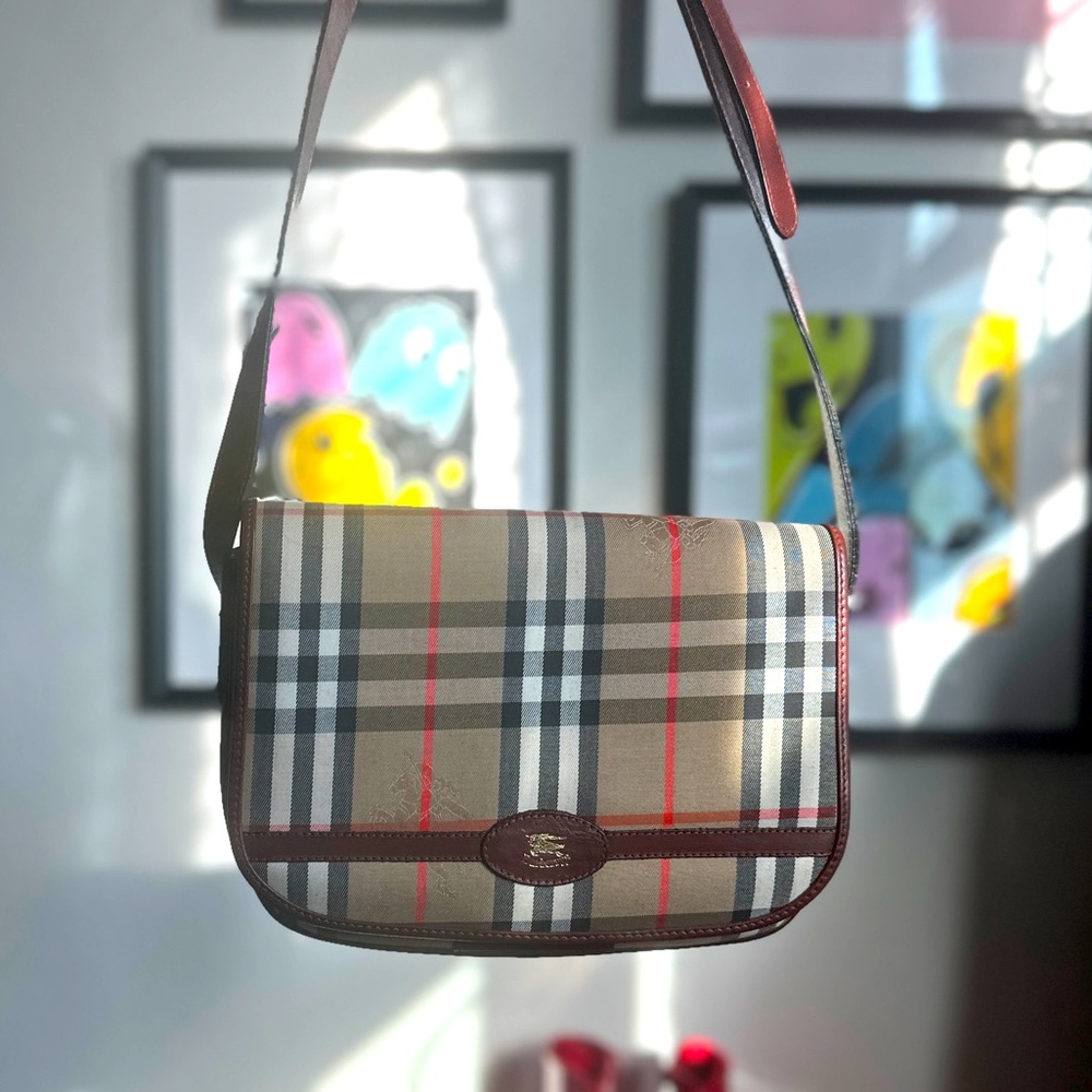 Vintage Burberry Haymarket Saddle Bag Nova Check Beige x Dark Brown